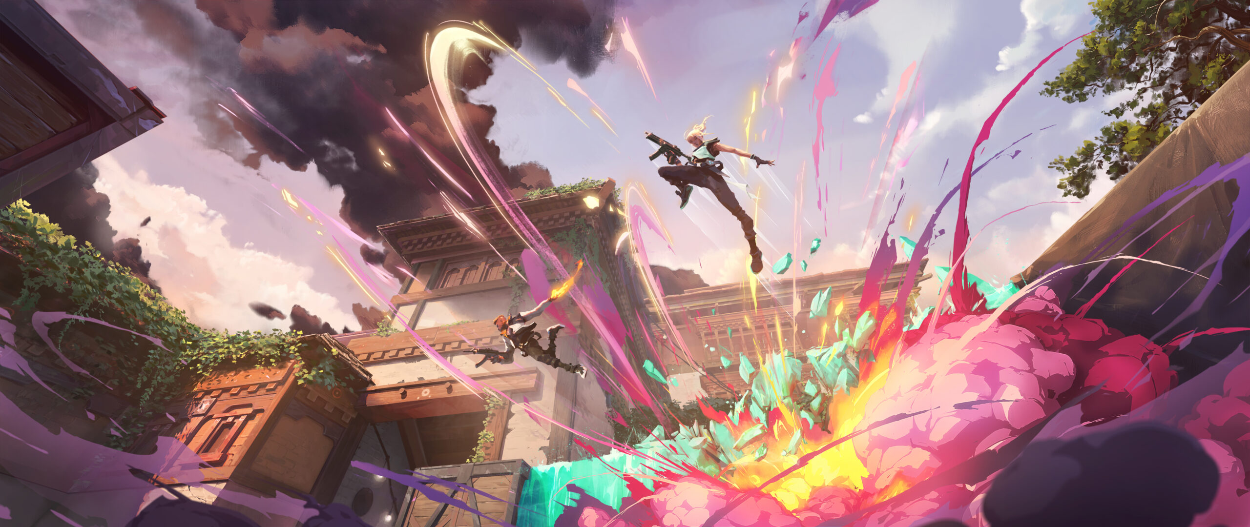 VALORANT 公式アート 爆発とキャラクターの戦闘シーン